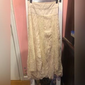 lace detail white maxi skirt